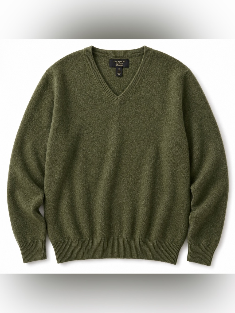 Club Room Men’s 100% Cashmere V Neck Sweater XL Olive Green